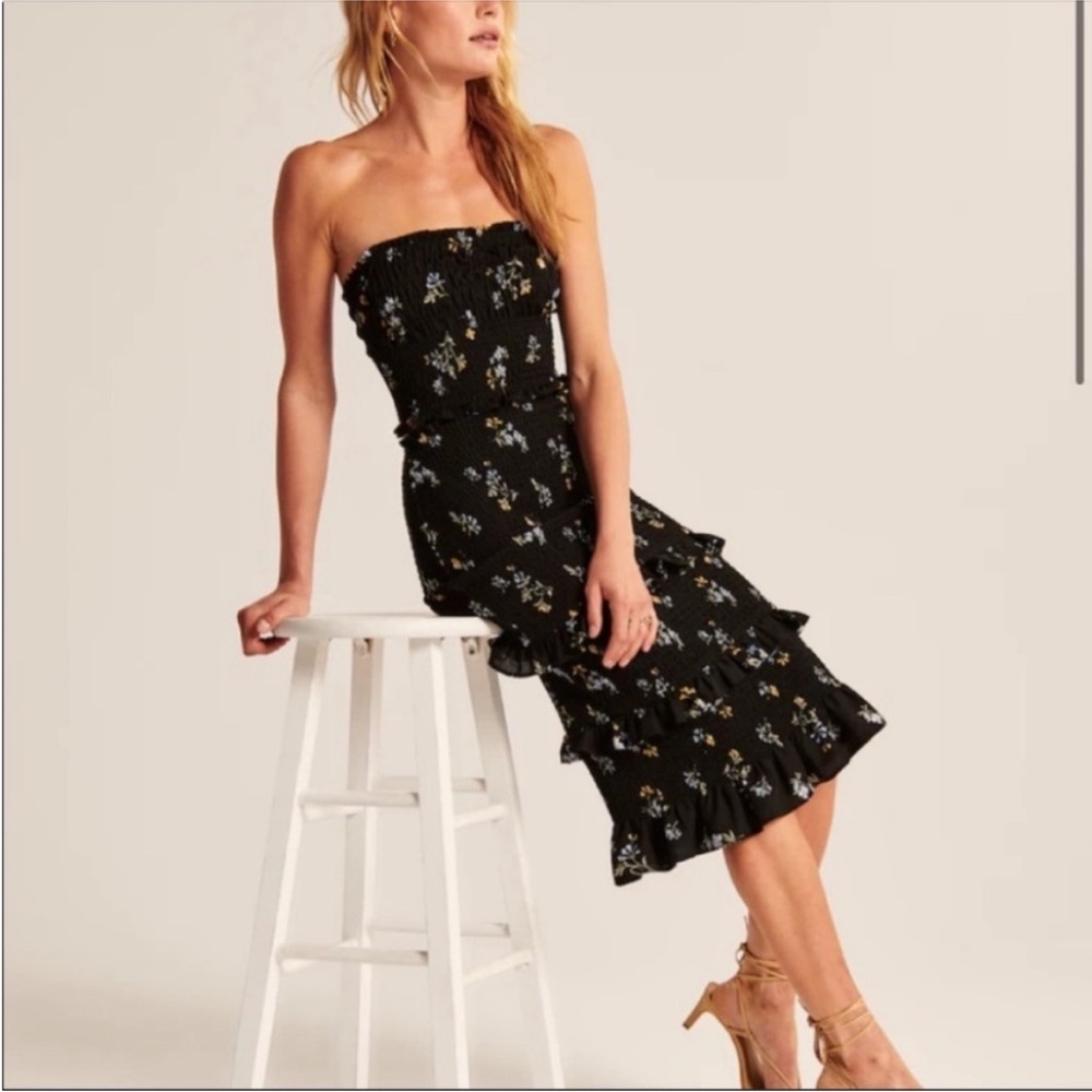 Abercrombie & Fitch Black Floral Midi Skirt Dress